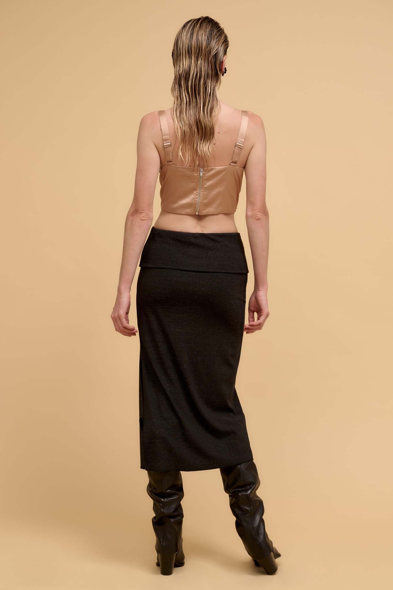 Make It Sparkle Shimmer Knit Foldover Midi Skirt - ShopPromesa