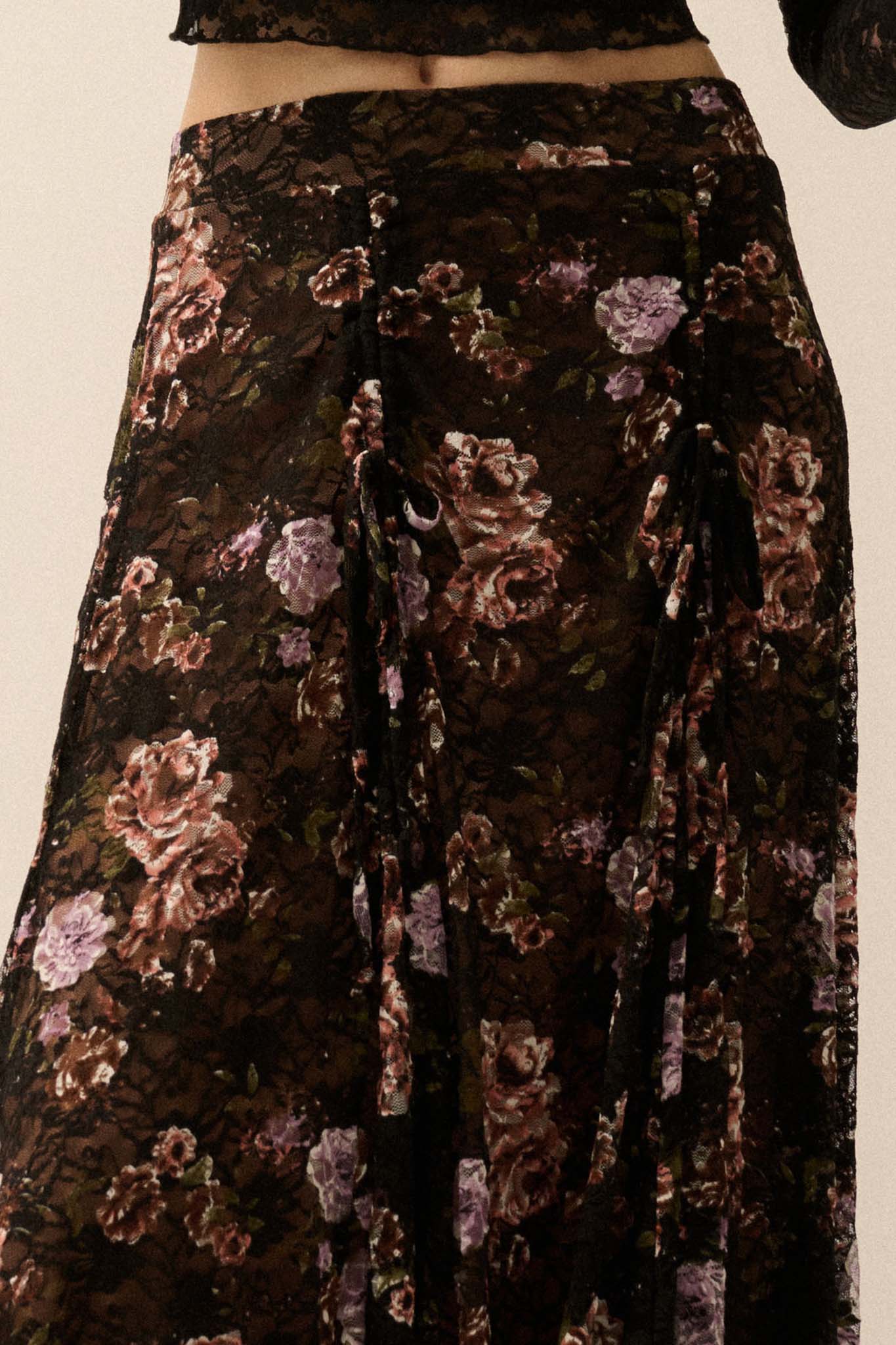 Secret Garden Floral-Print Lace Maxi Skirt - ShopPromesa