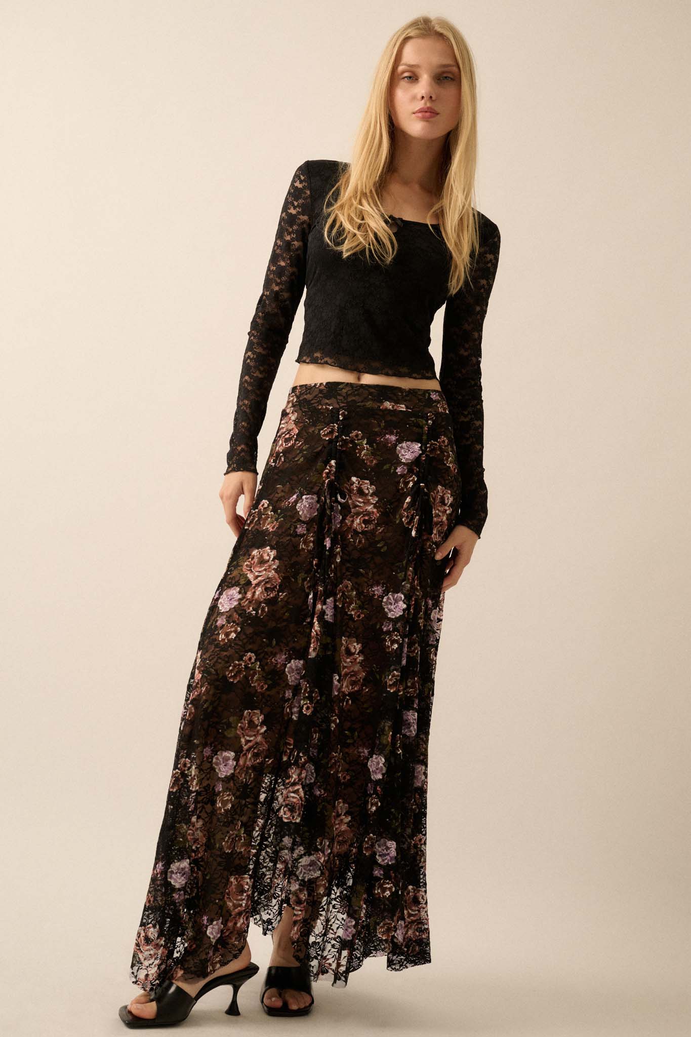 Secret Garden Floral-Print Lace Maxi Skirt - ShopPromesa