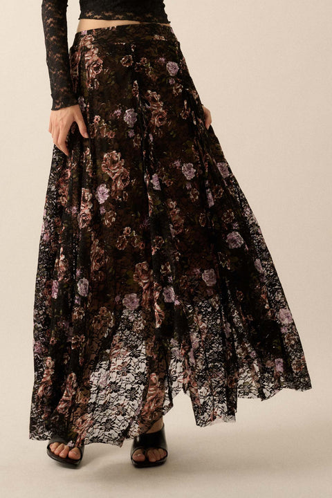 Secret Garden Floral-Print Lace Maxi Skirt - ShopPromesa