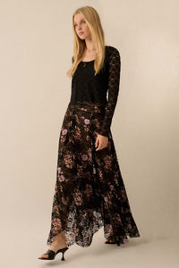 Secret Garden Floral-Print Lace Maxi Skirt - ShopPromesa