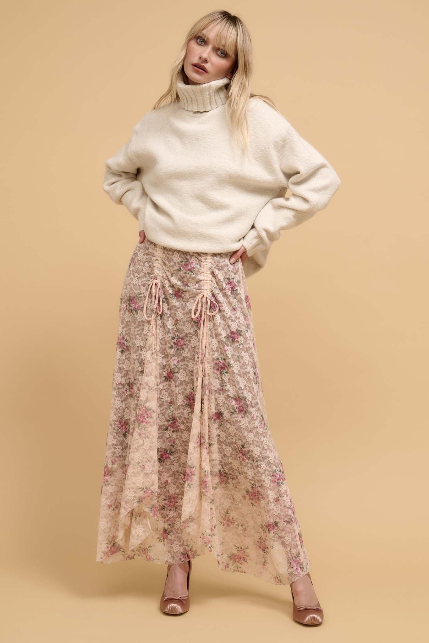 Secret Garden Floral-Print Lace Maxi Skirt - ShopPromesa