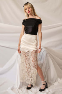 Icy Petals Satin and Floral Lace Maxi Skirt - ShopPromesa