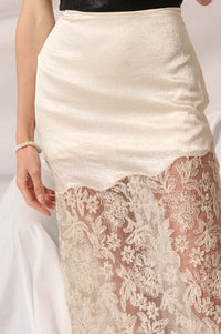 Icy Petals Satin and Floral Lace Maxi Skirt - ShopPromesa