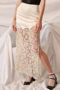 Icy Petals Satin and Floral Lace Maxi Skirt - ShopPromesa