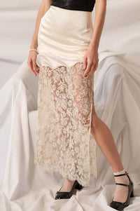 Icy Petals Satin and Floral Lace Maxi Skirt - ShopPromesa