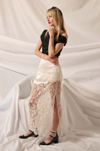 Icy Petals Satin and Floral Lace Maxi Skirt - ShopPromesa