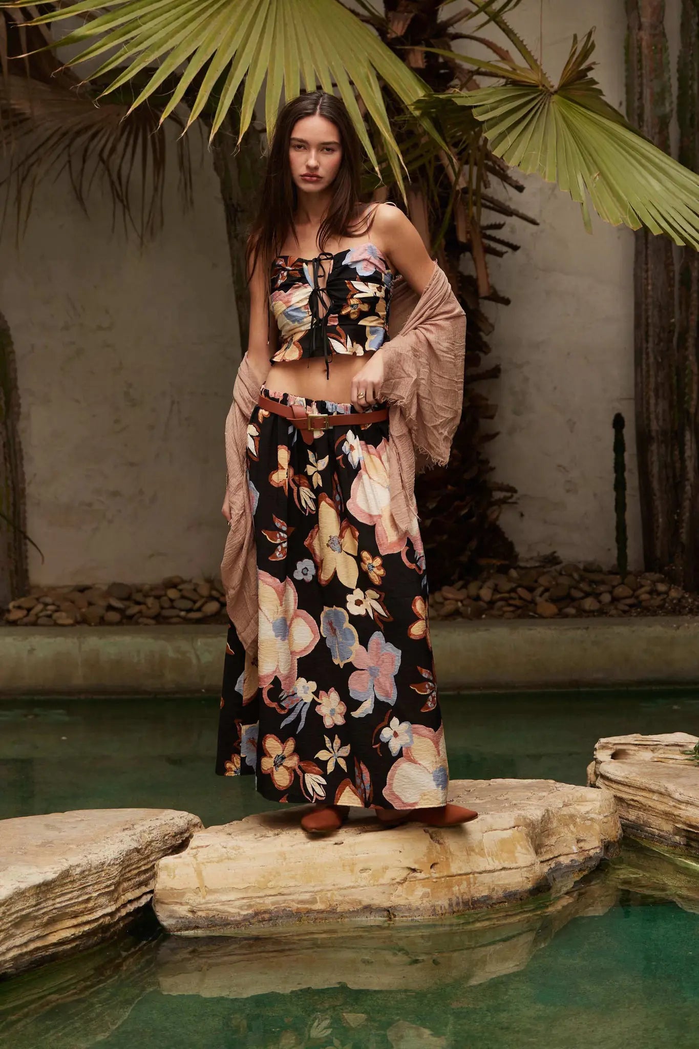 Ready to Grow Textured Floral-Print Maxi Skirt