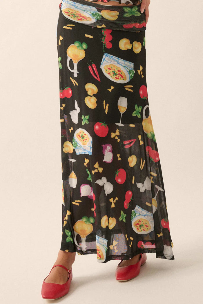 Molto Delizioso Printed Mesh Foldover Maxi Skirt - ShopPromesa