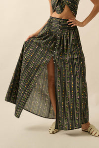 Fields in Bloom Floral-Stripe Button-Up Maxi Skirt - ShopPromesa
