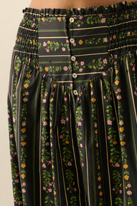 Fields in Bloom Floral-Stripe Button-Up Maxi Skirt - ShopPromesa