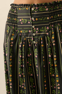 Fields in Bloom Floral-Stripe Button-Up Maxi Skirt - ShopPromesa