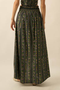 Fields in Bloom Floral-Stripe Button-Up Maxi Skirt - ShopPromesa