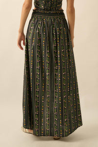 Fields in Bloom Floral-Stripe Button-Up Maxi Skirt - ShopPromesa