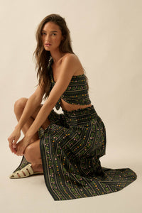 Fields in Bloom Floral-Stripe Button-Up Maxi Skirt - ShopPromesa