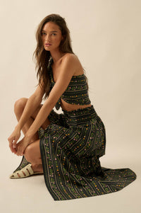Fields in Bloom Floral-Stripe Button-Up Maxi Skirt - ShopPromesa