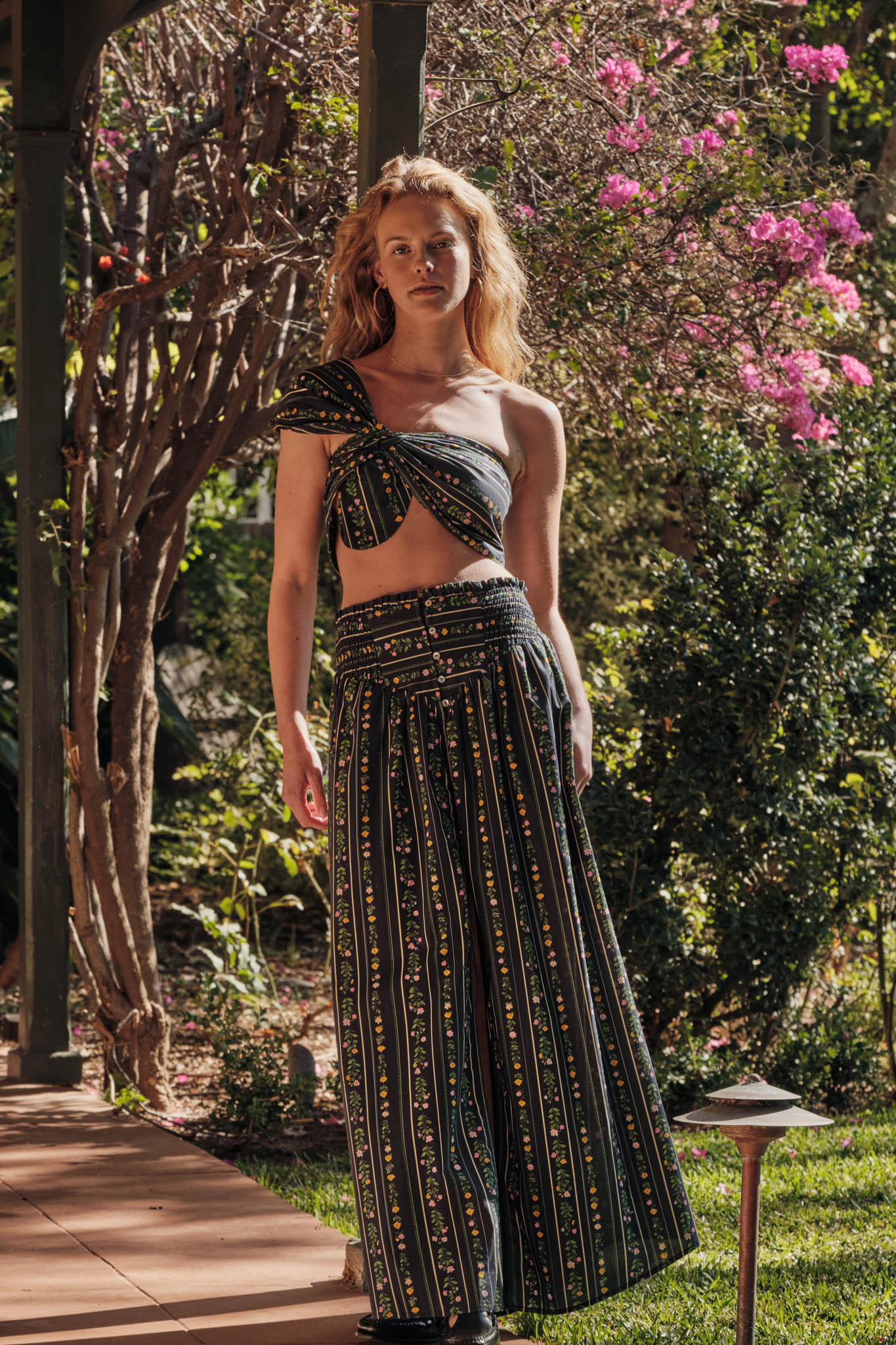 Fields in Bloom Floral-Stripe Button-Up Maxi Skirt - ShopPromesa