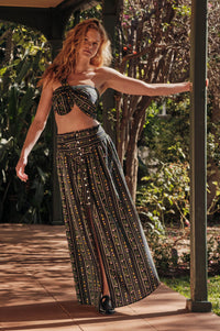 Fields in Bloom Floral-Stripe Button-Up Maxi Skirt - ShopPromesa