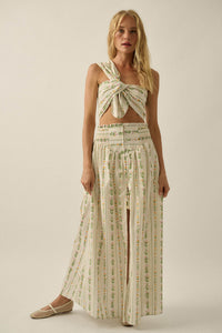 Fields in Bloom Floral-Stripe Button-Up Maxi Skirt - ShopPromesa