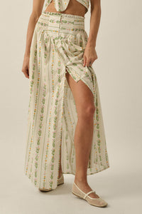 Fields in Bloom Floral-Stripe Button-Up Maxi Skirt - ShopPromesa