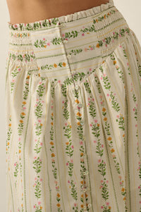 Fields in Bloom Floral-Stripe Button-Up Maxi Skirt - ShopPromesa