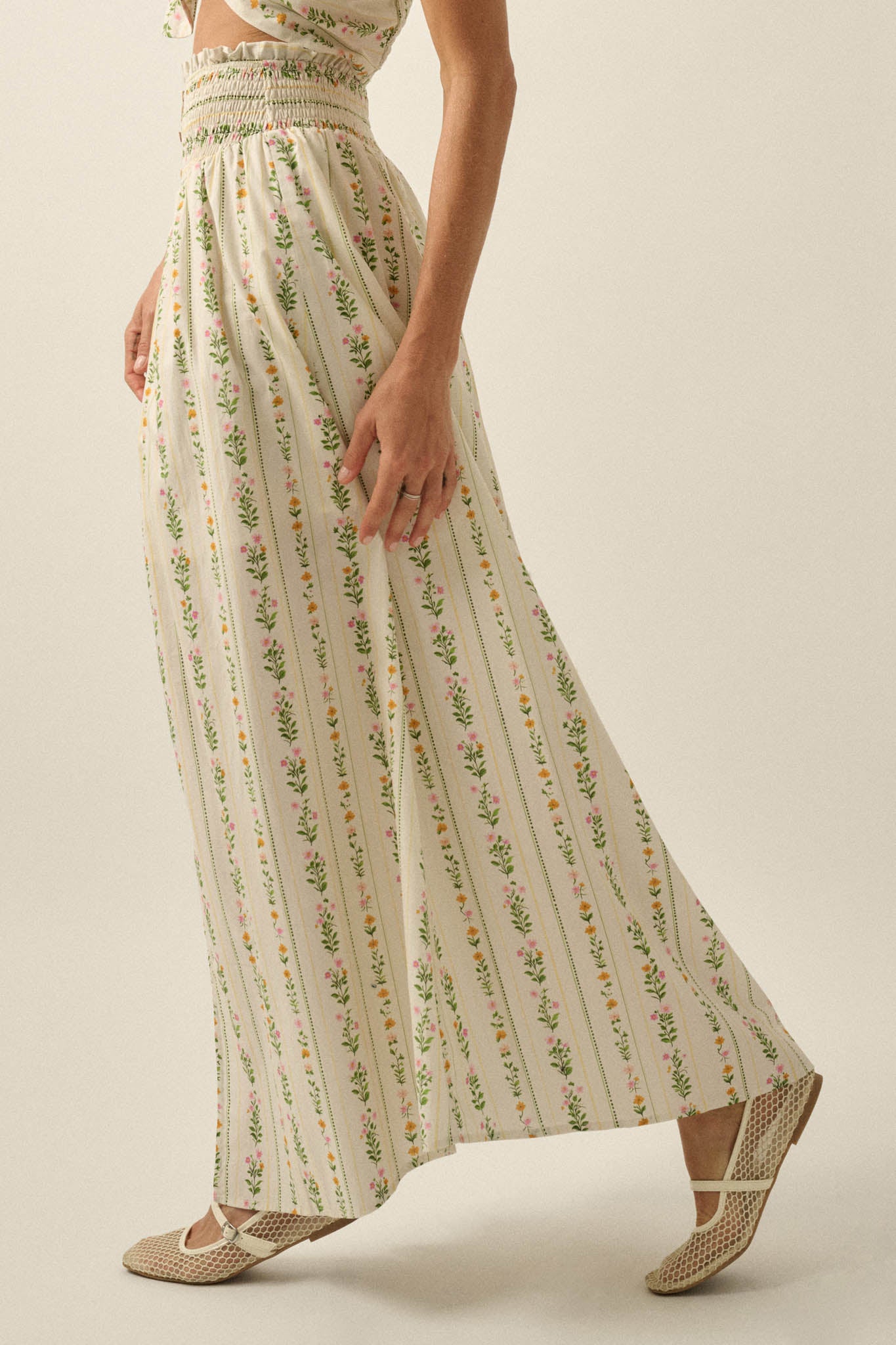 Fields in Bloom Floral-Stripe Button-Up Maxi Skirt - ShopPromesa