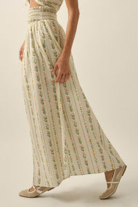 Fields in Bloom Floral-Stripe Button-Up Maxi Skirt - ShopPromesa