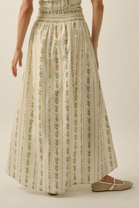 Fields in Bloom Floral-Stripe Button-Up Maxi Skirt - ShopPromesa