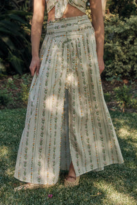 Fields in Bloom Floral-Stripe Button-Up Maxi Skirt - ShopPromesa