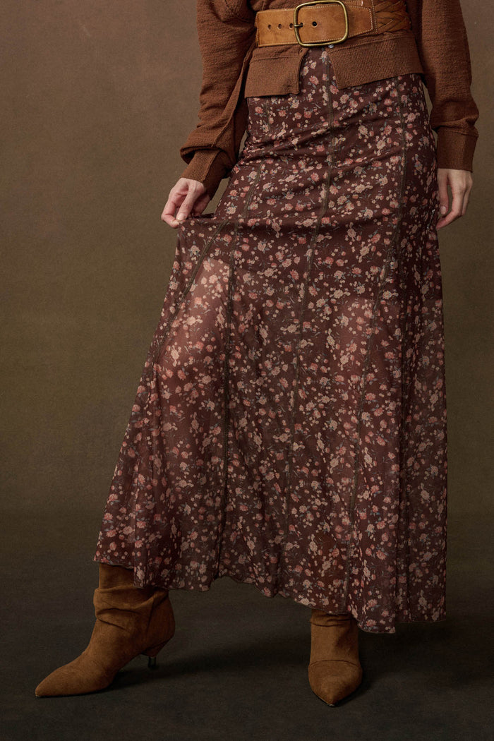 Magic in Bloom Floral Mesh Paneled Maxi Skirt - ShopPromesa