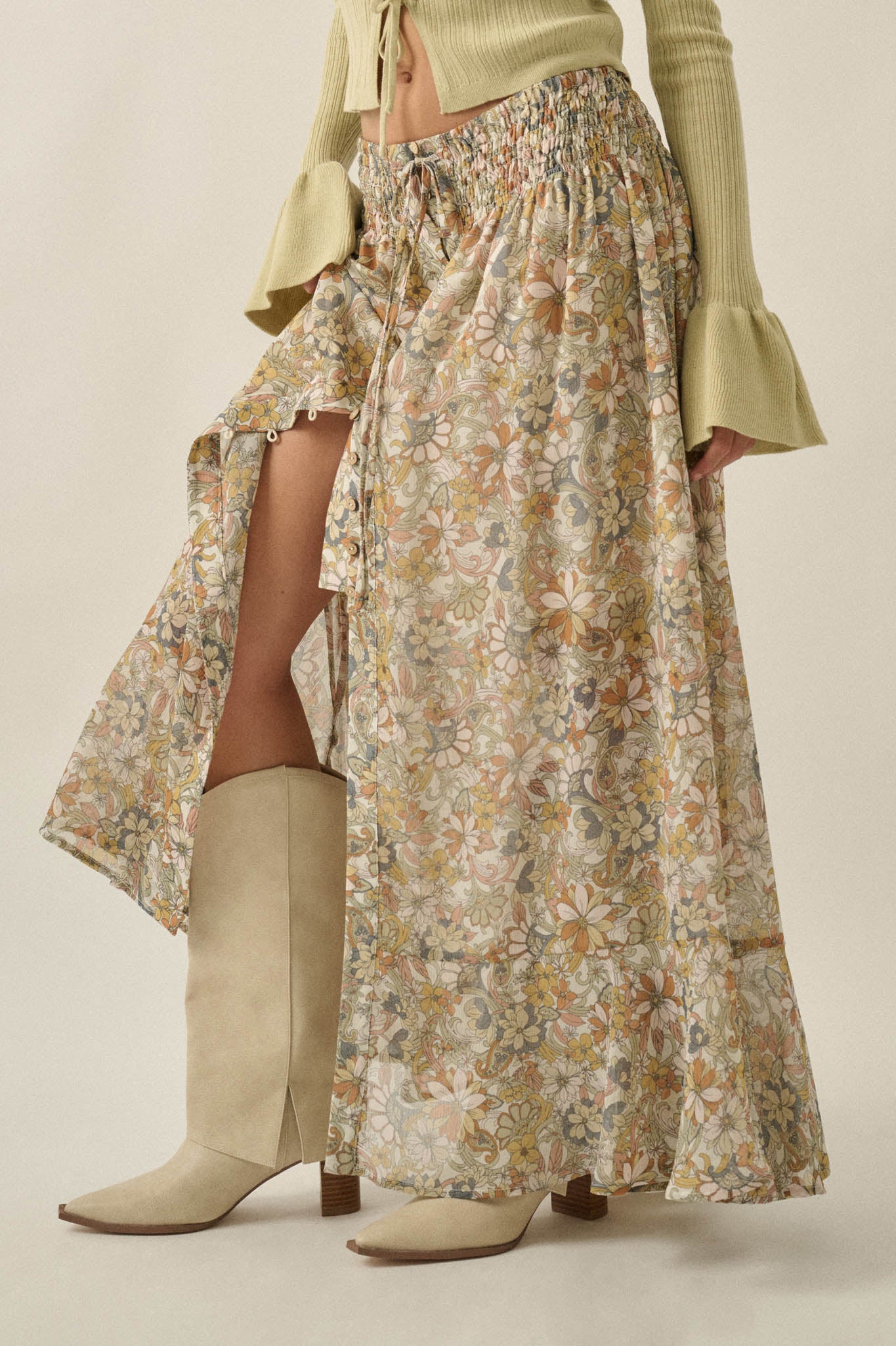 Sweet Nostalgia Floral Chiffon Button-Front Maxi Skirt - ShopPromesa