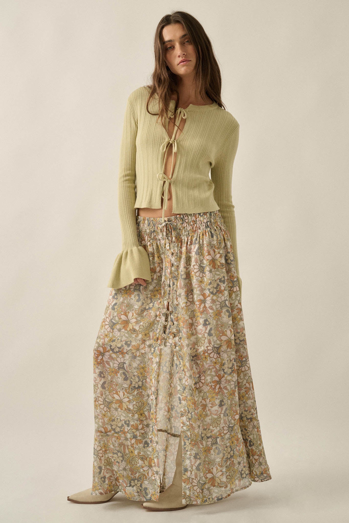 Sweet Nostalgia Floral Chiffon Button-Front Maxi Skirt - ShopPromesa
