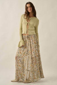 Sweet Nostalgia Floral Chiffon Button-Front Maxi Skirt - ShopPromesa