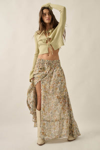 Sweet Nostalgia Floral Chiffon Button-Front Maxi Skirt - ShopPromesa