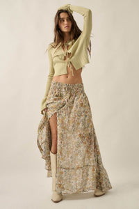 Sweet Nostalgia Floral Chiffon Button-Front Maxi Skirt - ShopPromesa