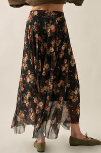 Midnight Blossoms Floral Mesh Ruched Maxi Skirt - ShopPromesa