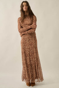 Fawn Club Deer-Print Mesh Paneled Maxi Skirt - ShopPromesa