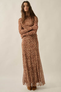 Fawn Club Deer-Print Mesh Paneled Maxi Skirt - ShopPromesa