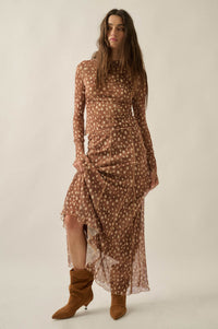 Fawn Club Deer-Print Mesh Paneled Maxi Skirt - ShopPromesa