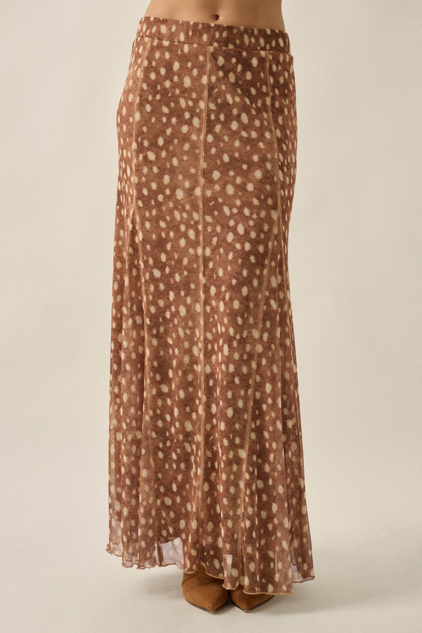 Fawn Club Deer-Print Mesh Paneled Maxi Skirt - ShopPromesa