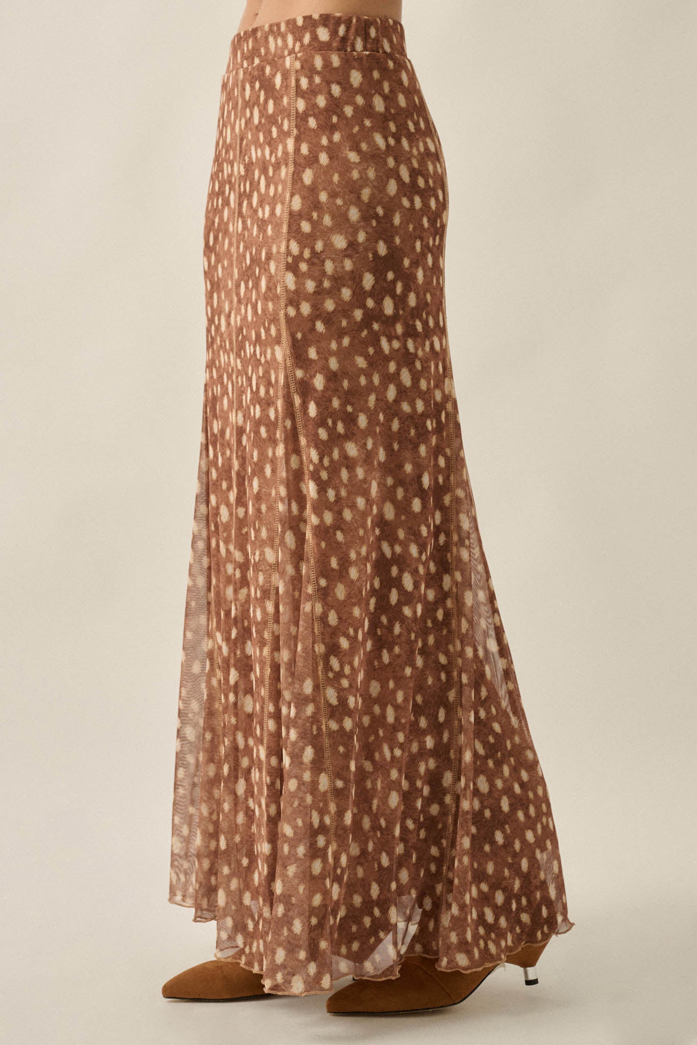 Fawn Club Deer-Print Mesh Paneled Maxi Skirt - ShopPromesa