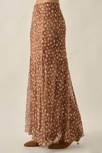 Fawn Club Deer-Print Mesh Paneled Maxi Skirt - ShopPromesa