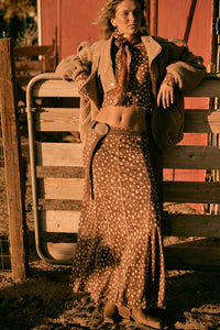 Fawn Club Deer-Print Mesh Paneled Maxi Skirt - ShopPromesa