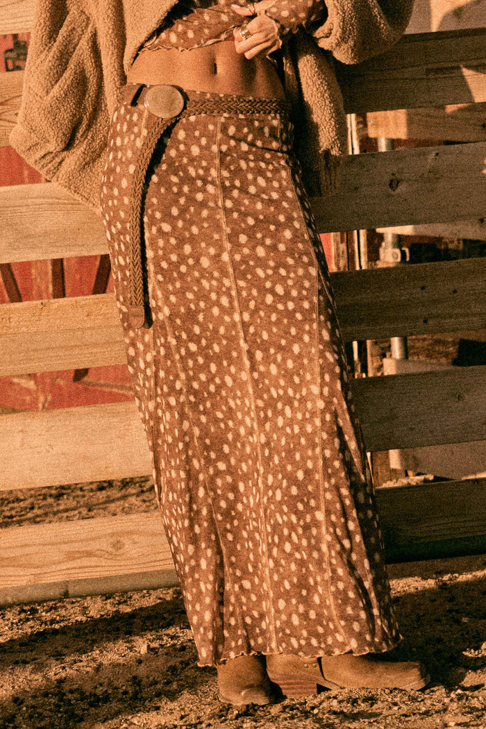 Fawn Club Deer-Print Mesh Paneled Maxi Skirt - ShopPromesa