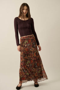 Blooming Mystique Floral Mesh Godet Maxi Skirt - ShopPromesa