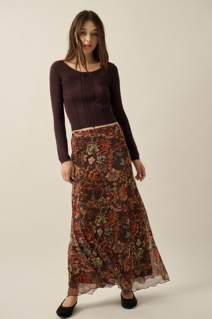 Blooming Mystique Floral Mesh Godet Maxi Skirt - ShopPromesa