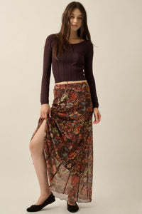 Blooming Mystique Floral Mesh Godet Maxi Skirt - ShopPromesa
