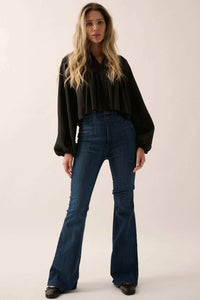 Wonderful Life Pleated Crepe Babydoll Peasant Top - ShopPromesa