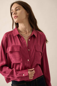 Silken Soul Striped Satin Button-Up Pocket Shirt - ShopPromesa