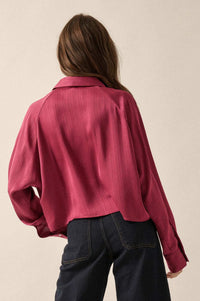 Silken Soul Striped Satin Button-Up Pocket Shirt - ShopPromesa
